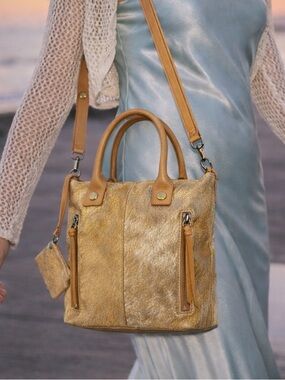 Anthropologie Miss Albright Athena Calf Hair Leather Crossbody Bag Tan Boho Chic
